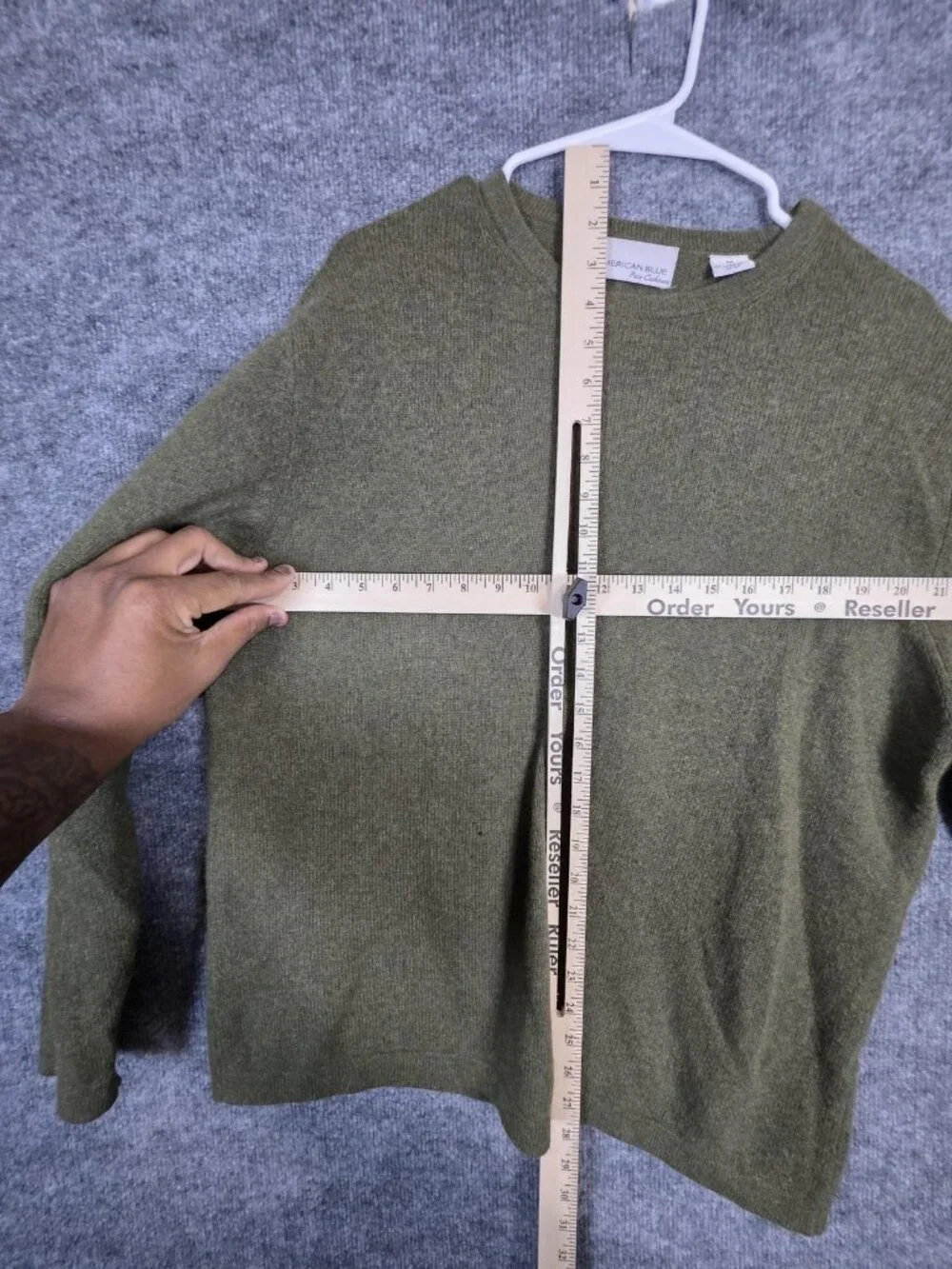 American Blue Sweater Mens Medium Green Cashmere Crewneck Pullover Stains Hole